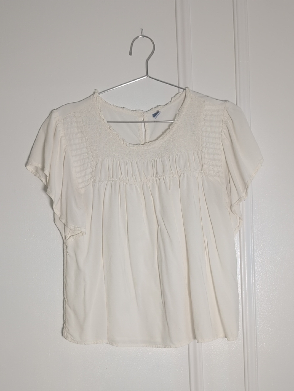 Old Navy Ivory Smocked Yoke Flutter Sleeve Top